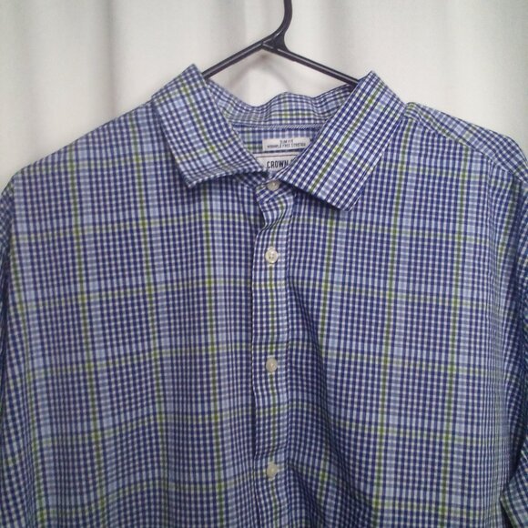 Crown & Ivy Shirt Men 18 18 1/2 34/35 XXL Button Up Long Sleeve Plaid Blue Green - Picture 6 of 16